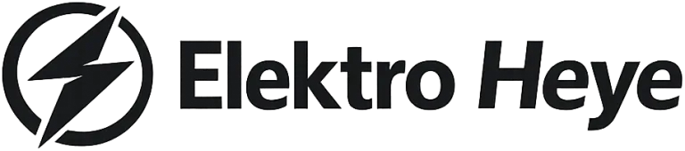 Blau-weißes Firmenzeichen eines Elektrobetriebs mit Blitzsymbol und klarer Typografie